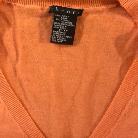 Theory Peach V-Neck Wool Sweater - Picture 7 of 7